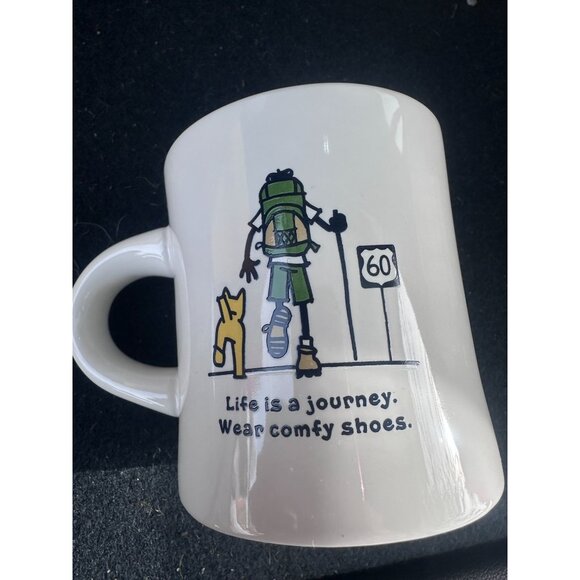 Life Is Good Coffee Mug  Life Is A Journey Wear Comfy Shoes White Cup Hiker Man - Picture 3 of 3